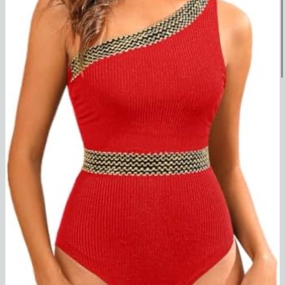 Elegant Red One-Shoulder Women's One Piece